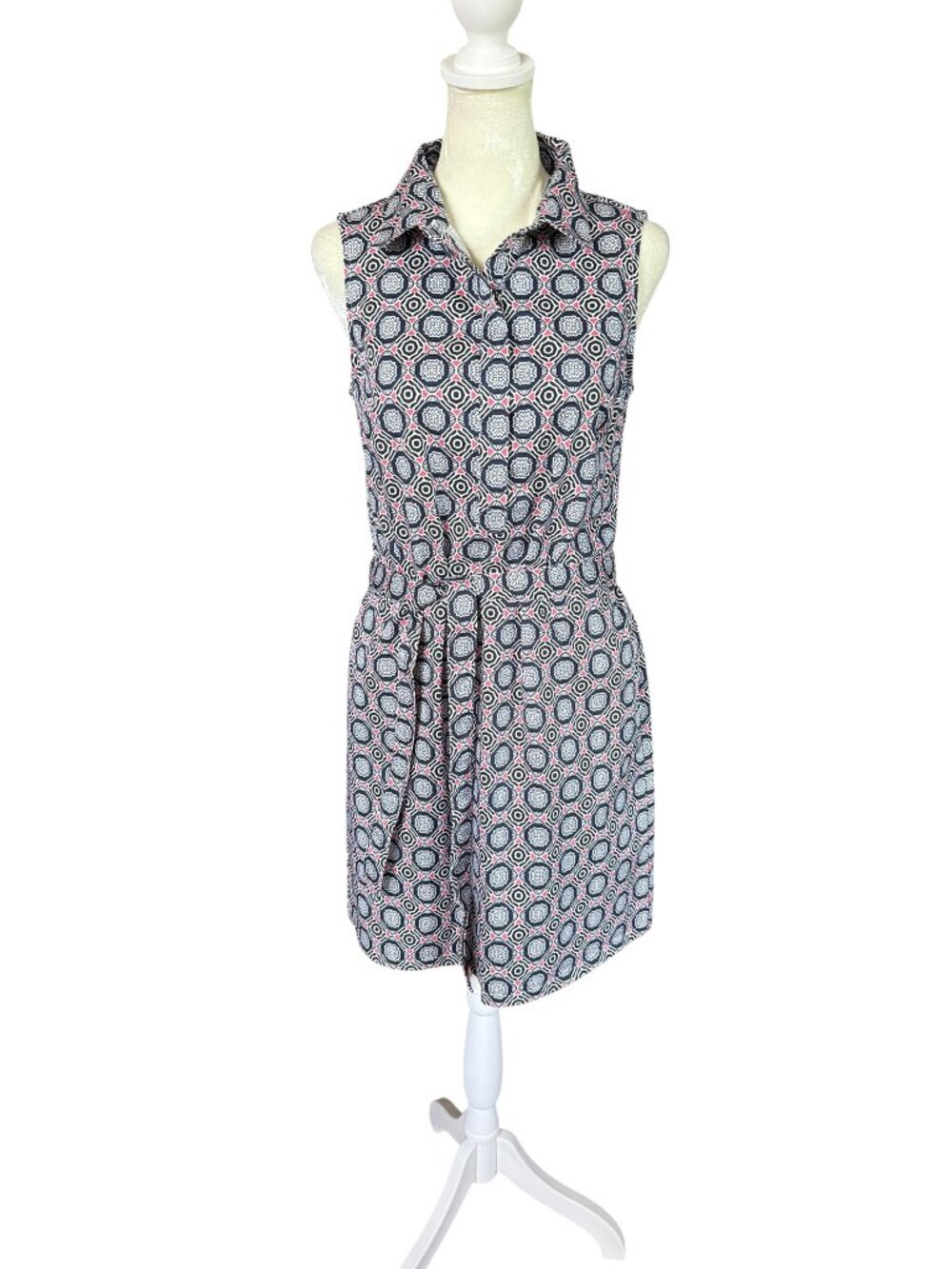 Banana Republic women's sleeveless shirt dress with tie belt geometric print 4
